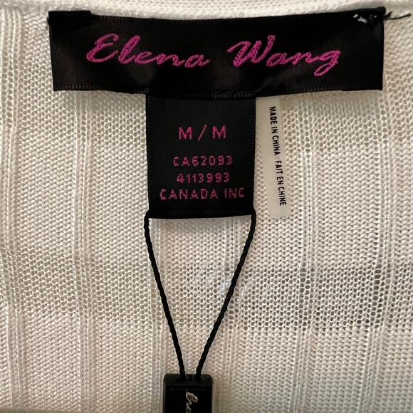 Elena Wang White Long Cardigan Open Front Size Medium NWT Boho - Picture 3 of 7